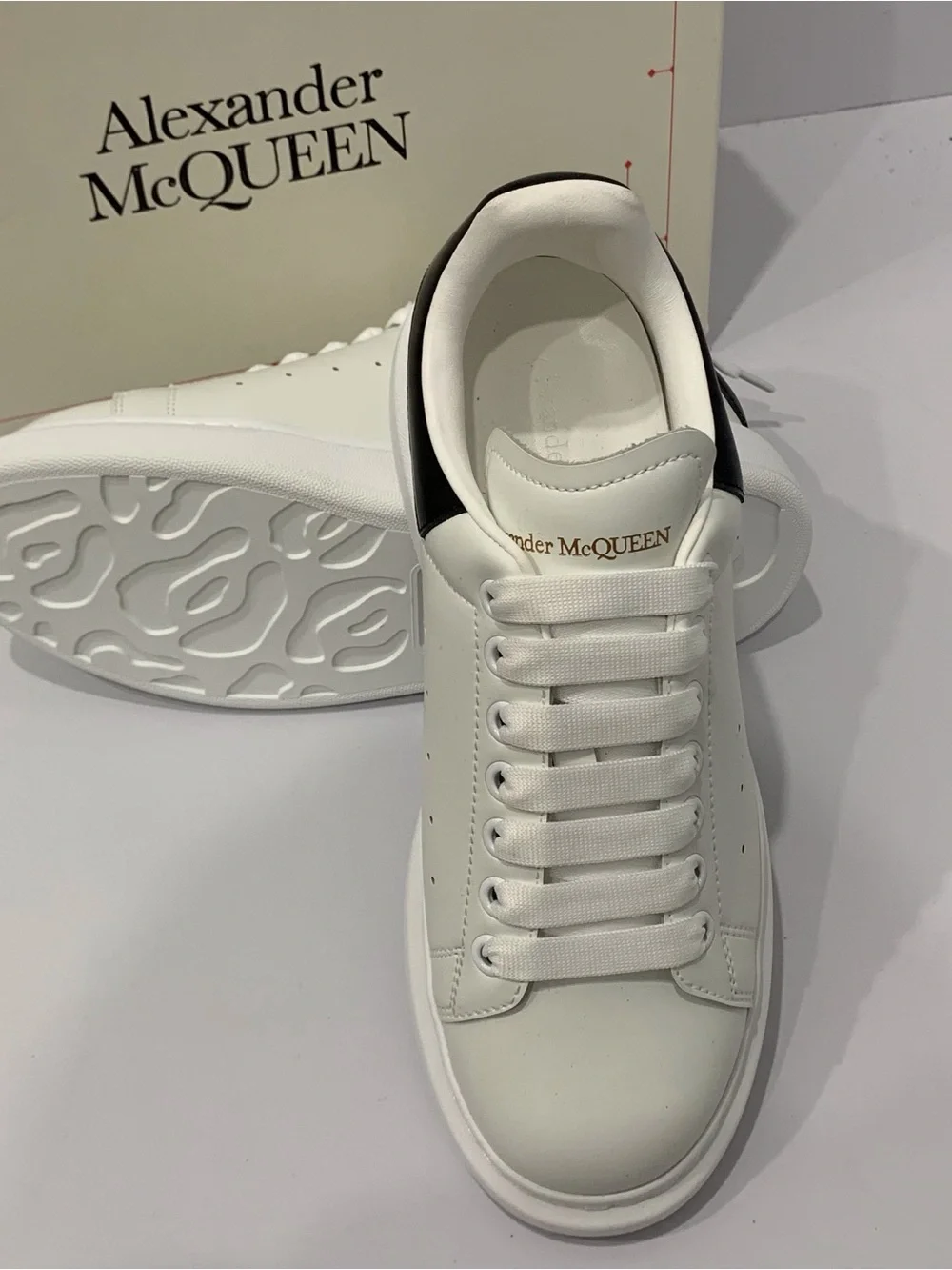 Alexander McQueen White Leather Sneakers with Black Heel Tab